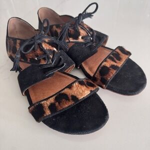 Madewell et Sezane Sandals Leopard Print‎ Calf Hair Lace-Up Women's 7.5